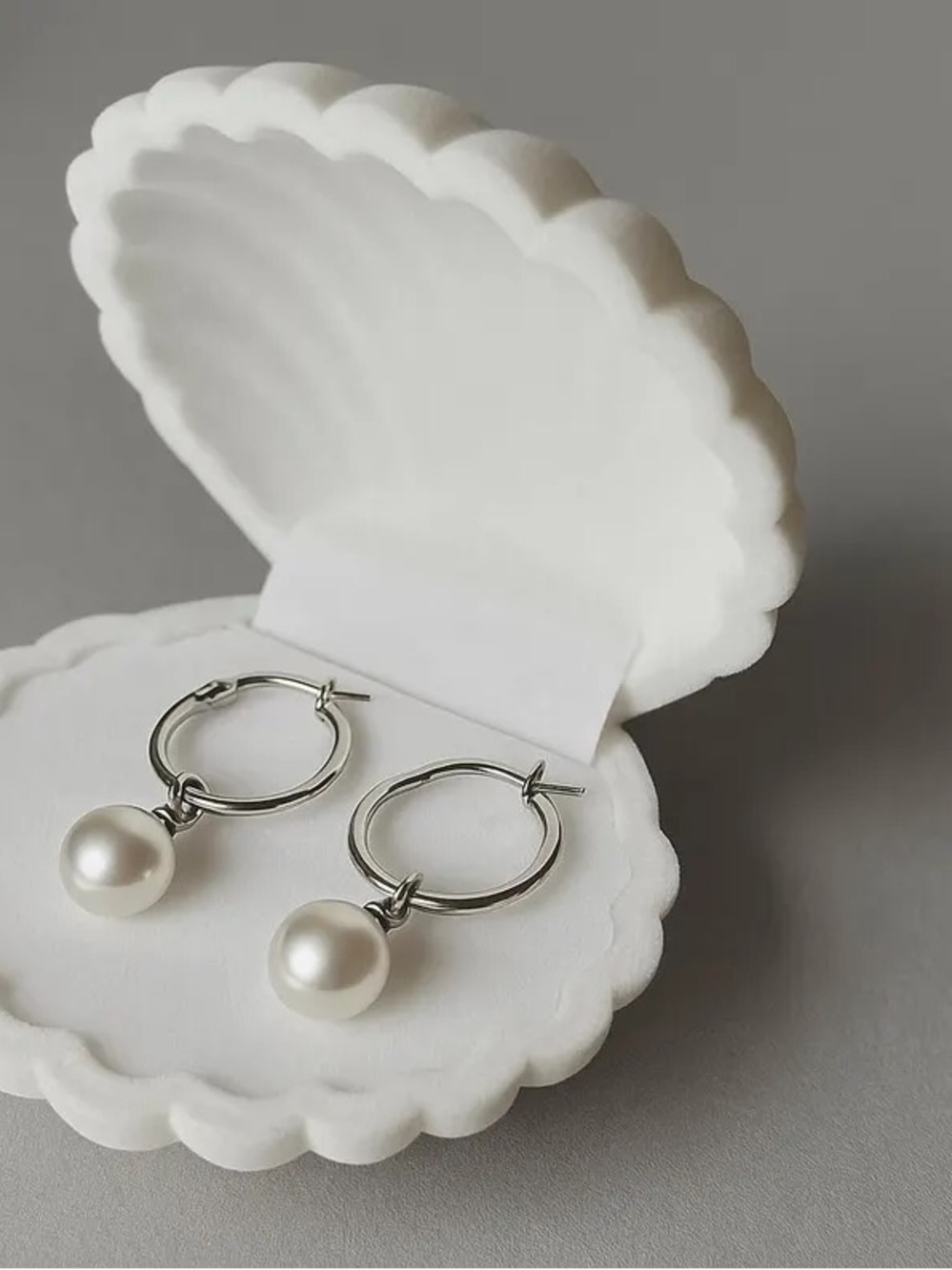 Vintage Silver Hoop Earrings with White Pearl Drops